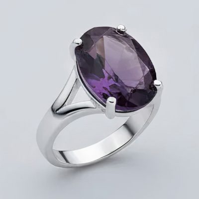 انگشتر نقره سنگ بیضی بادمجونی