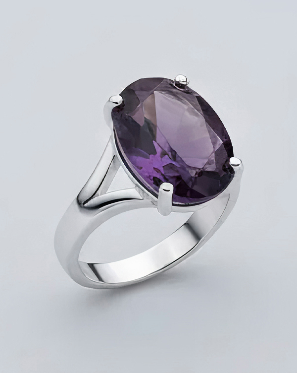 انگشتر نقره سنگ بیضی بادمجونی