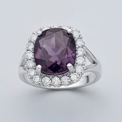 انگشتر نقره مربعی بزرگ بادمجونی