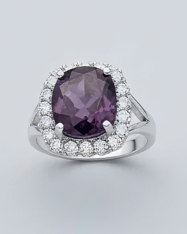 انگشتر نقره مربعی بزرگ بادمجونی