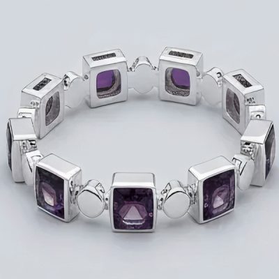 دستبند نقره مربعی چندسنگ آمتیست