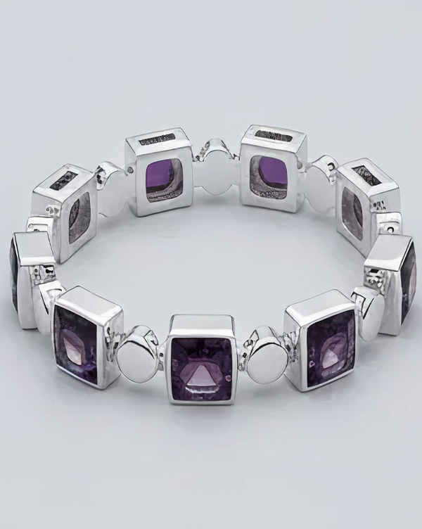 دستبند نقره مربعی چندسنگ آمتیست