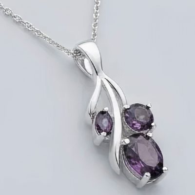 گردنبند نقره سنگدار اشکی بادمجونی