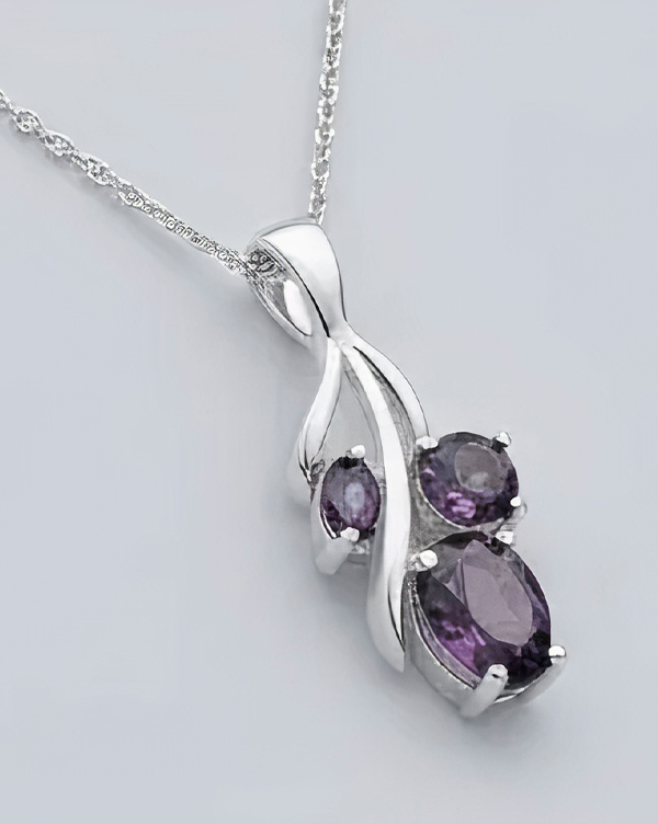 گردنبند نقره سنگدار اشکی بادمجونی